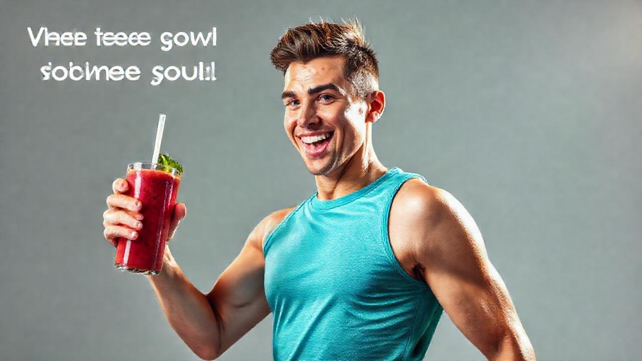 Atleta radiante, smoothie saludable y enérgico