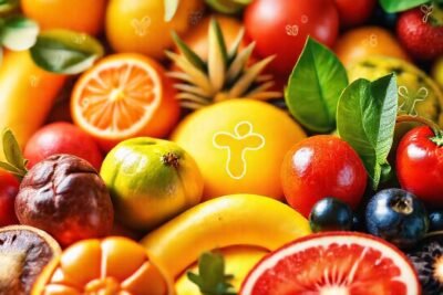 Fruta saludable brilla con luz cálida