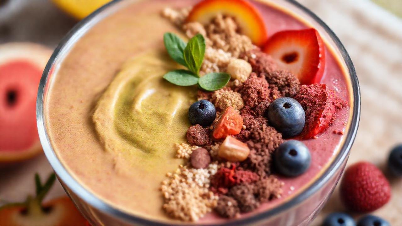 Batido colorido y saludable, visualmente atractivo