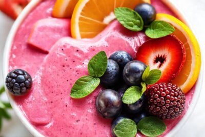 Un batido saludable brilla con colores vivos