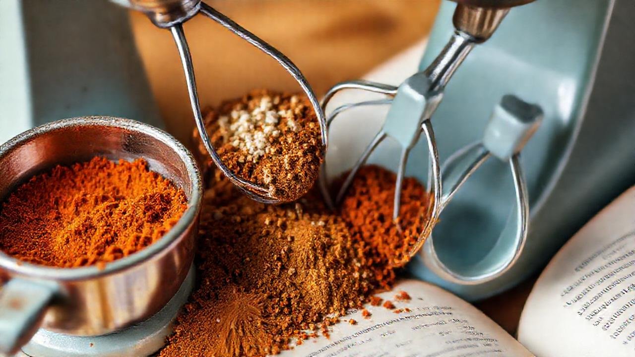 Un blender vintage y especias vibrantes