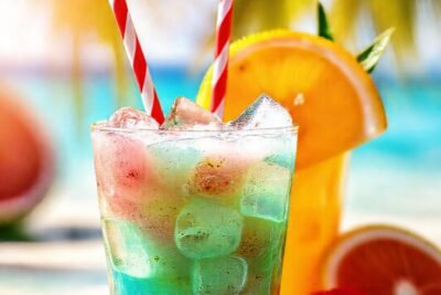 Batido tropical refrescante en la playa