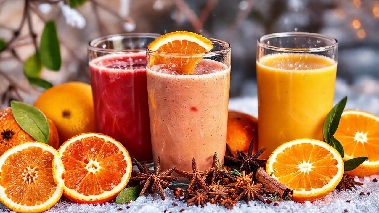 Zumo cítrico, especias invernales, atractivo visual