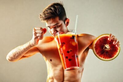 Atleta saludable con frutas energéticas