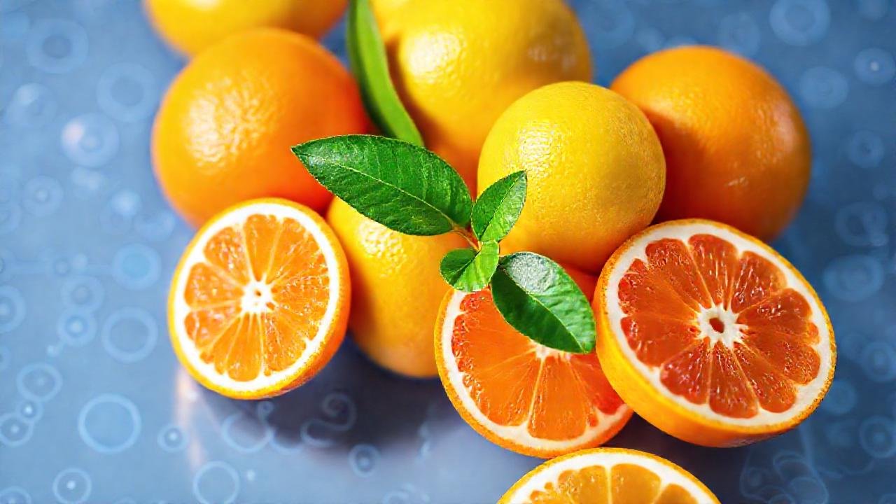 Frutas cítricas radiantes en diseño limpio