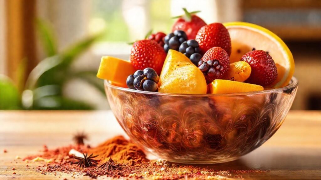 Un tazón de frutas vibrante e invitante