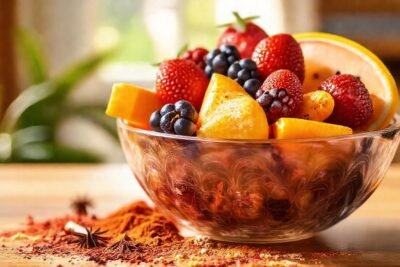 Un tazón de frutas vibrante e invitante