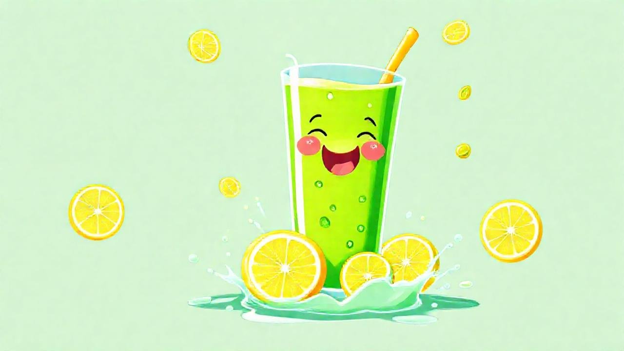 Un niño feliz disfruta un batido verde