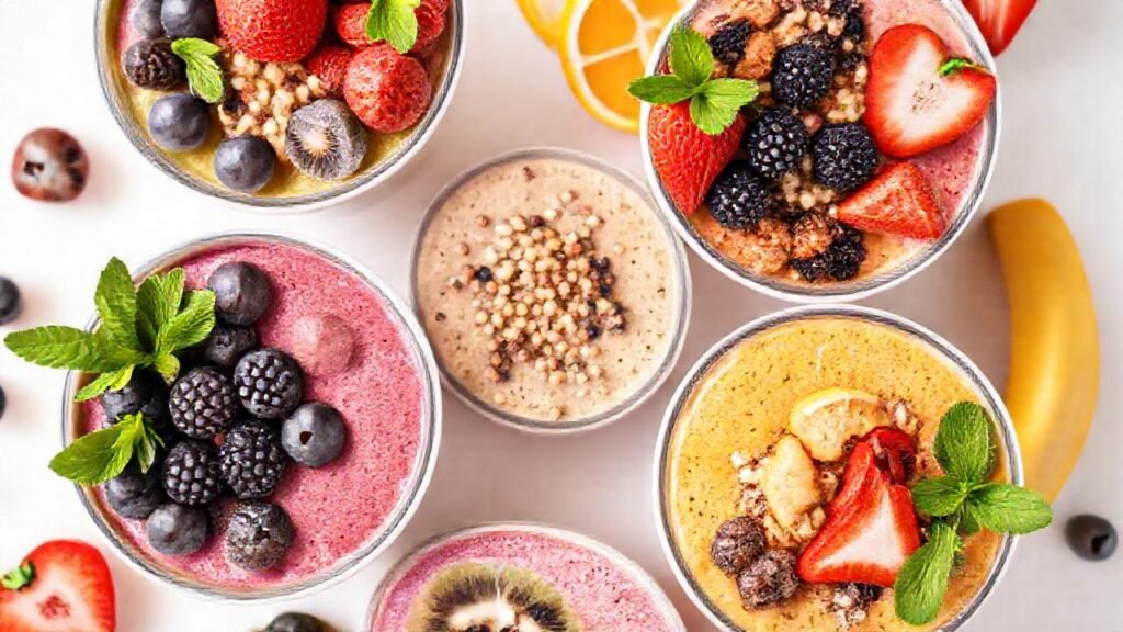 Batidos vibrantes y frutas apetitosas