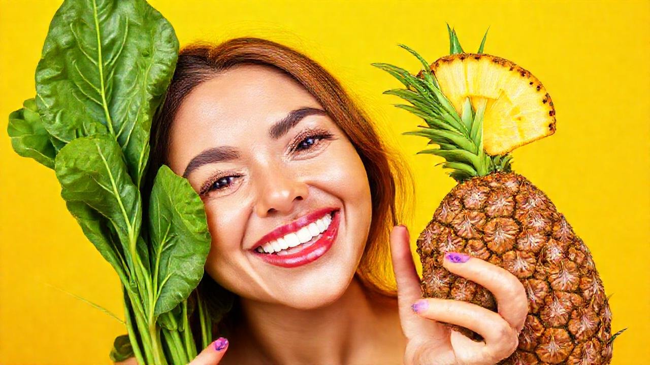 Un batido tropical saludable ilumina una mujer