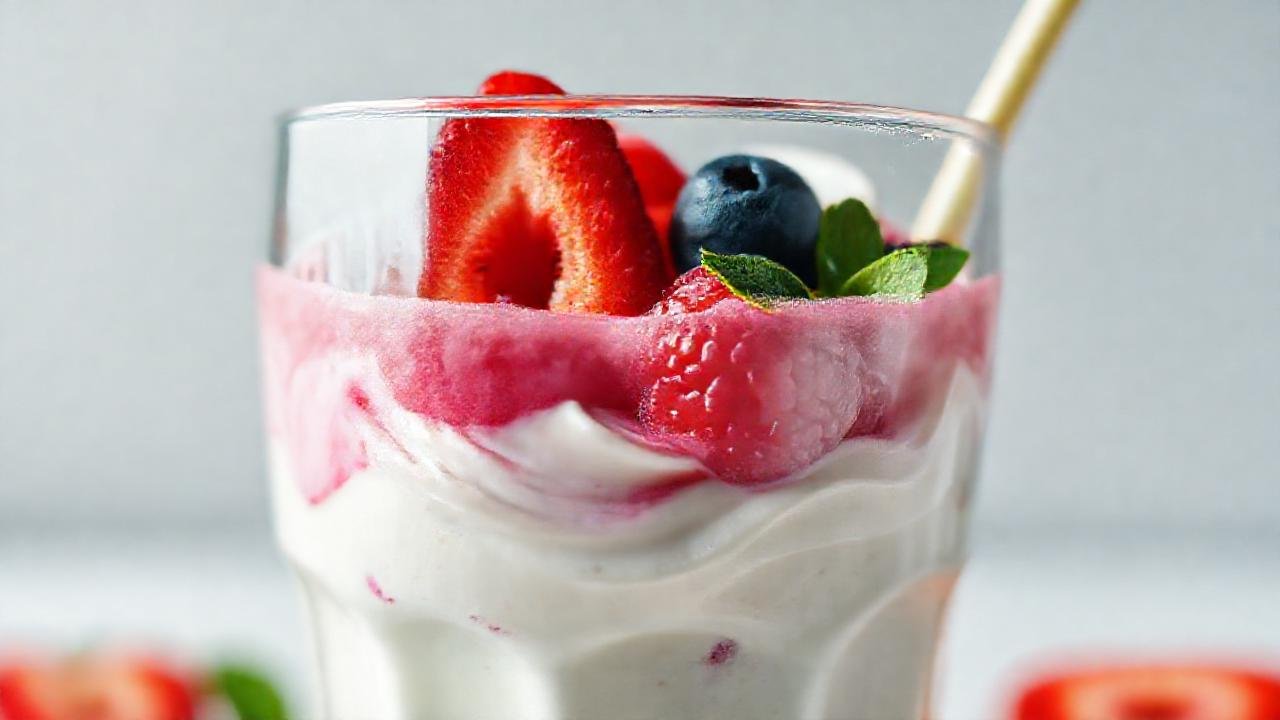 Yogur cremoso y frutas vibrantes apetitosas