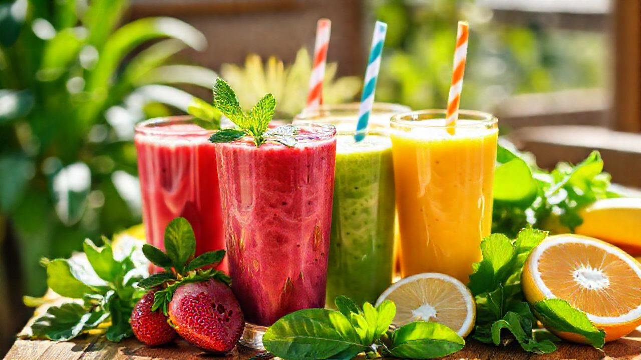 Batidos saludables, fruta fresca y luz