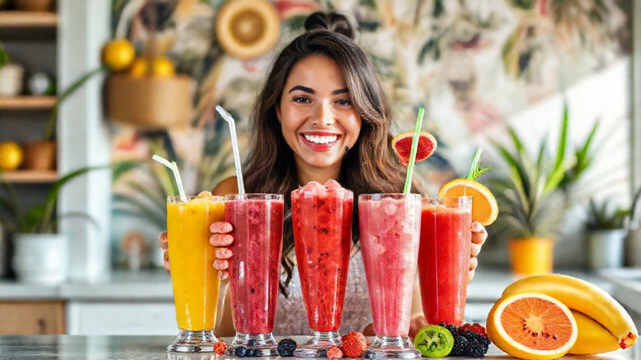 Un batido saludable y colorido brilla