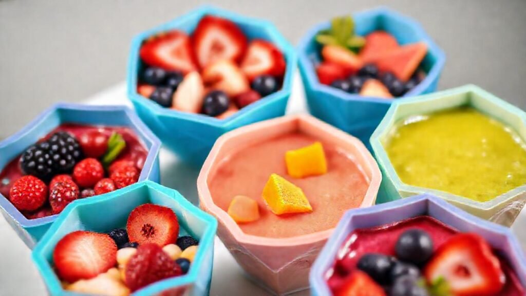 Batidos vibrantes y frutas decoran con arte