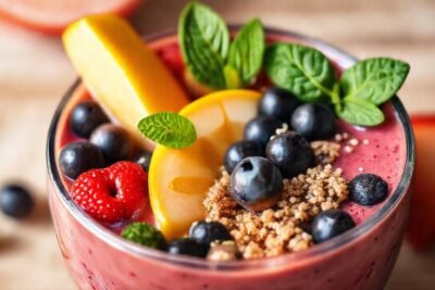 Un batido colorido y saludable brilla