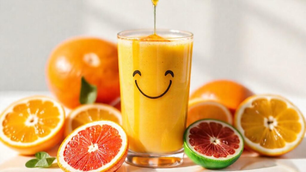 Un batido cítrico y apetitoso brilla