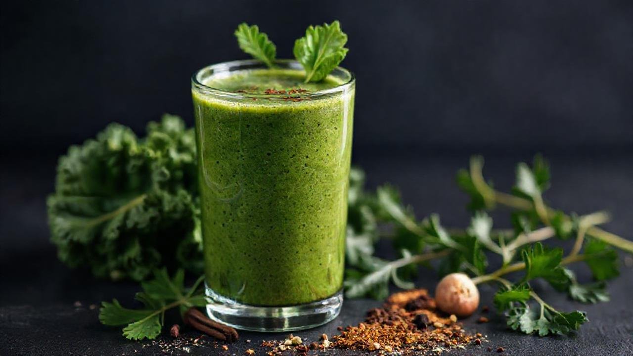 Batido verde vibrante, foto elegante y apetitosa
