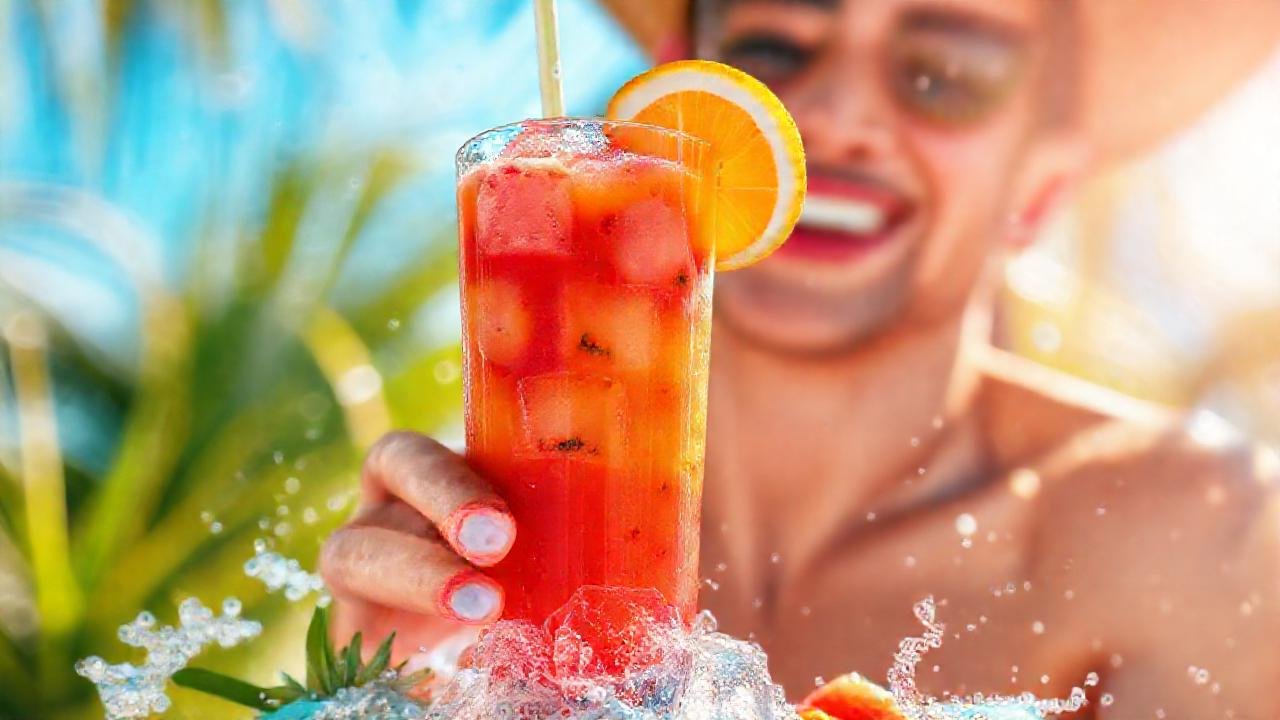 Un batido de frutas vibrante refresca