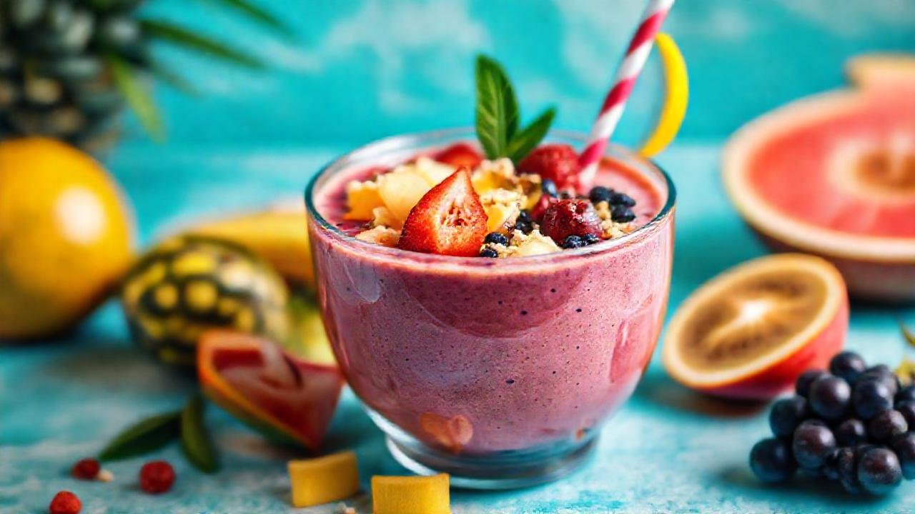 Batido colorido y saludable, apetitoso y vegano