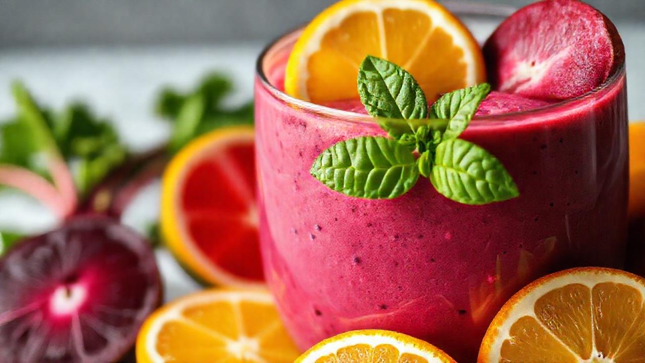 Batido colorido y saludable, apetitoso detalle