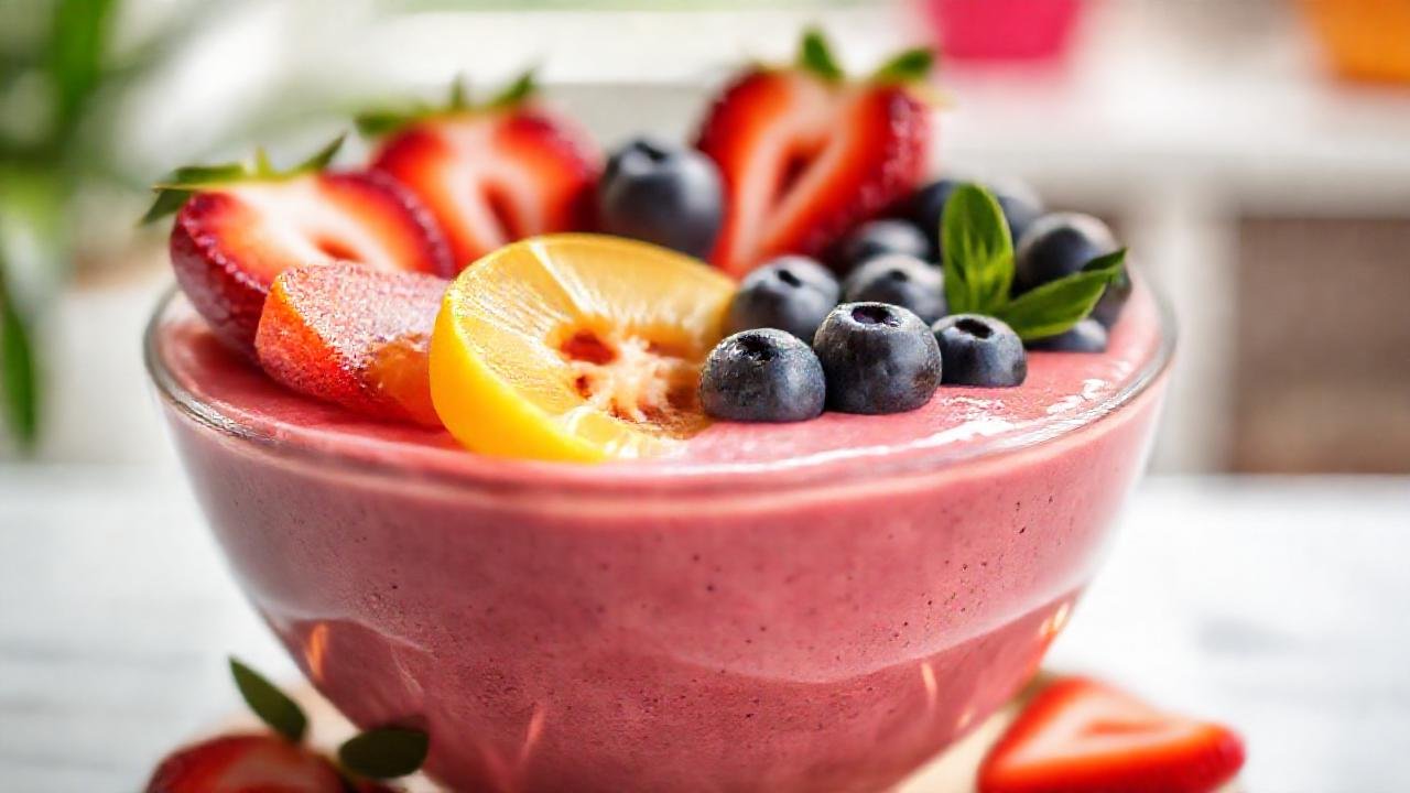 Batido colorido, desayuno saludable y apetitoso