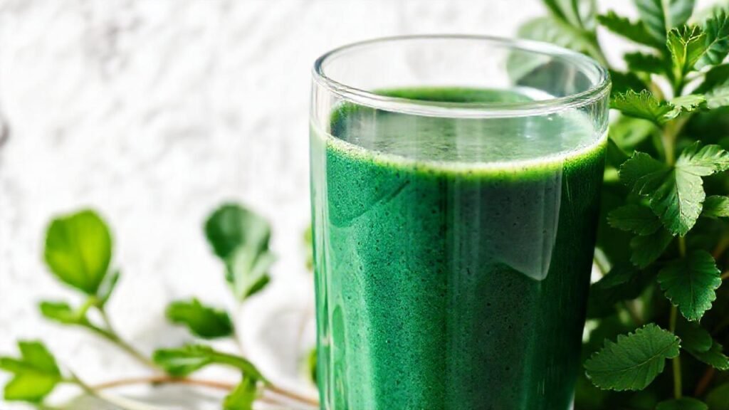 Espirulina verde brillante mejora la piel