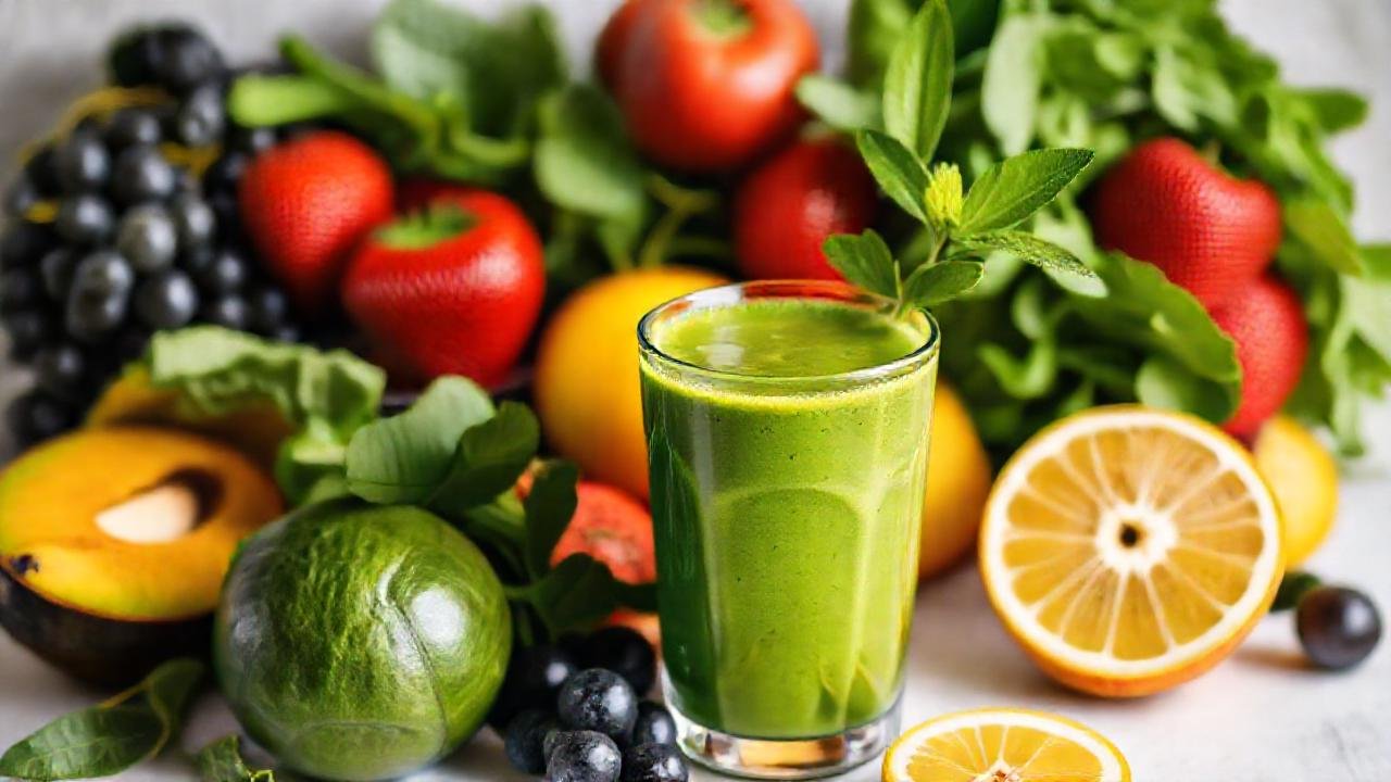 Batido verde brillante, saludable y apetitoso