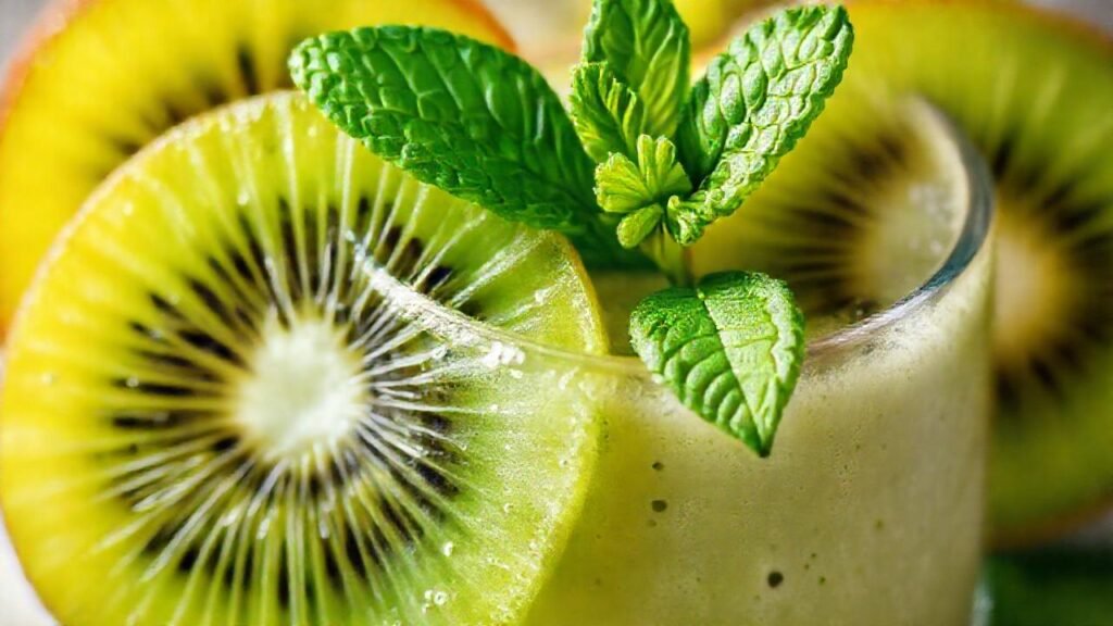 Kiwi fresco y smoothie apetitoso brillan