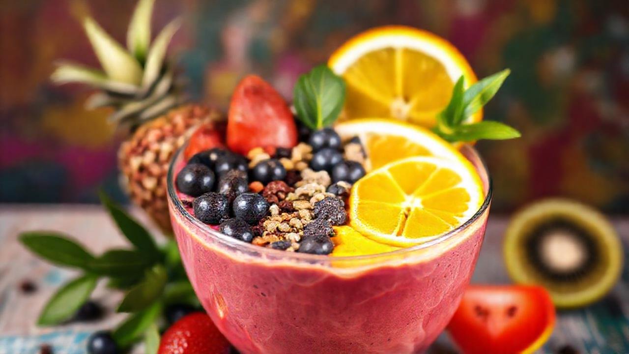 Batido colorido, energía y bienestar