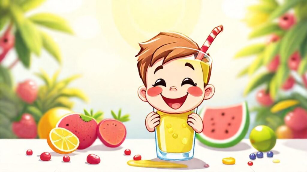 Un niño feliz disfruta un batido colorido