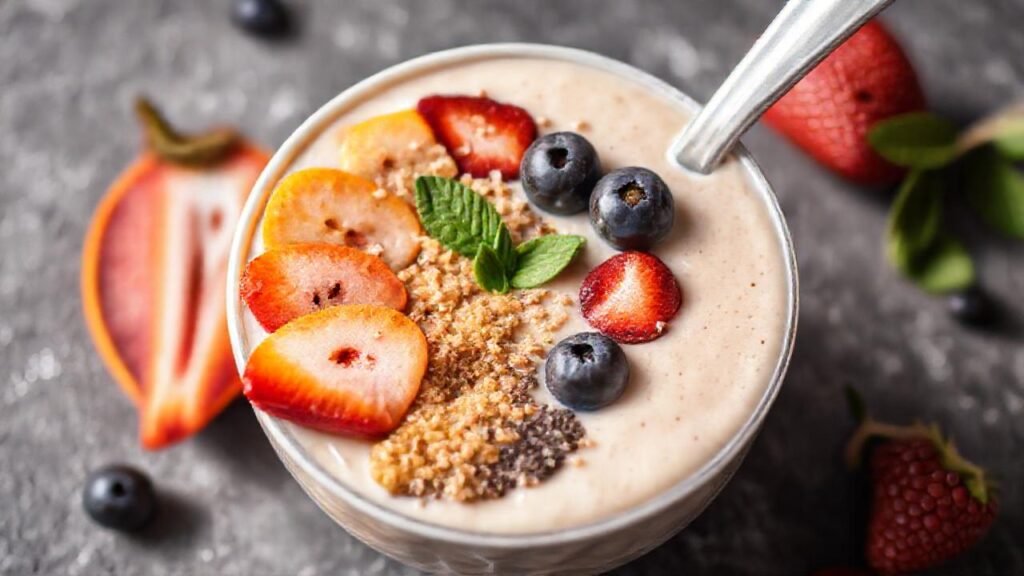 Batido cremoso de frutas vibrantes y apetitoso