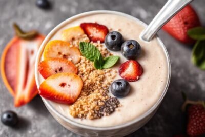 Batido cremoso de frutas vibrantes y apetitoso