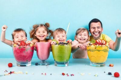 Batidos coloridos y saludables felices