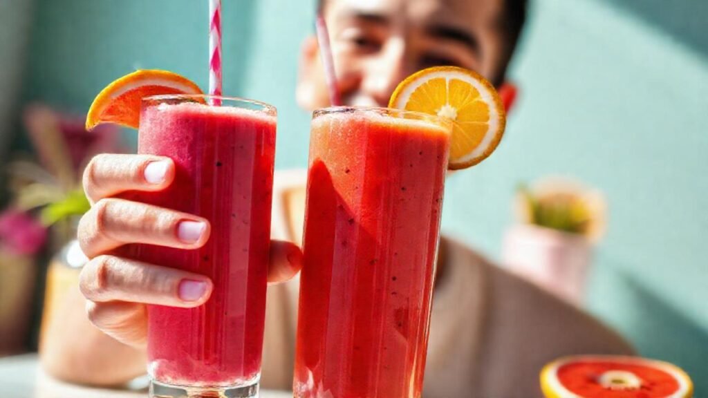 Un batido brillante alegra un desayuno feliz