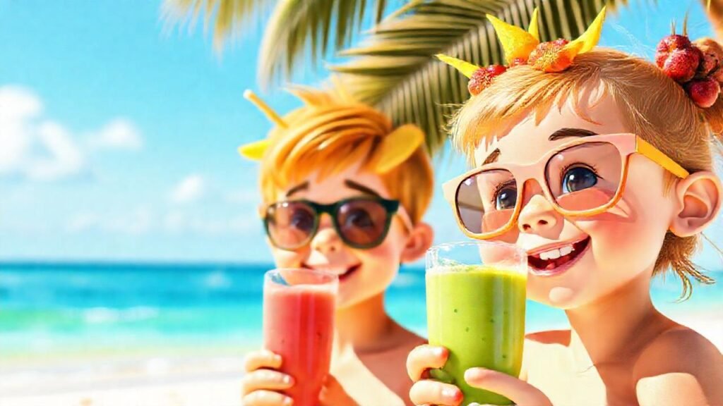 Frutas tropicales vibrantes y alegría infantil