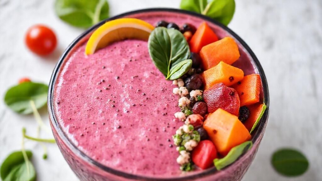 Batido saludable y vibrante en estudio