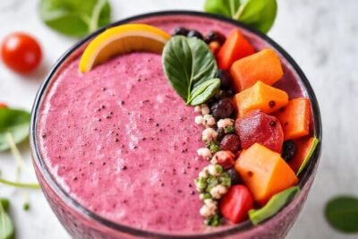 Batido saludable y vibrante en estudio