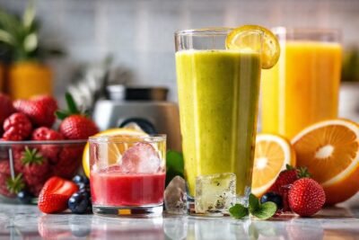 Un batido fresco y colorido se prepara
